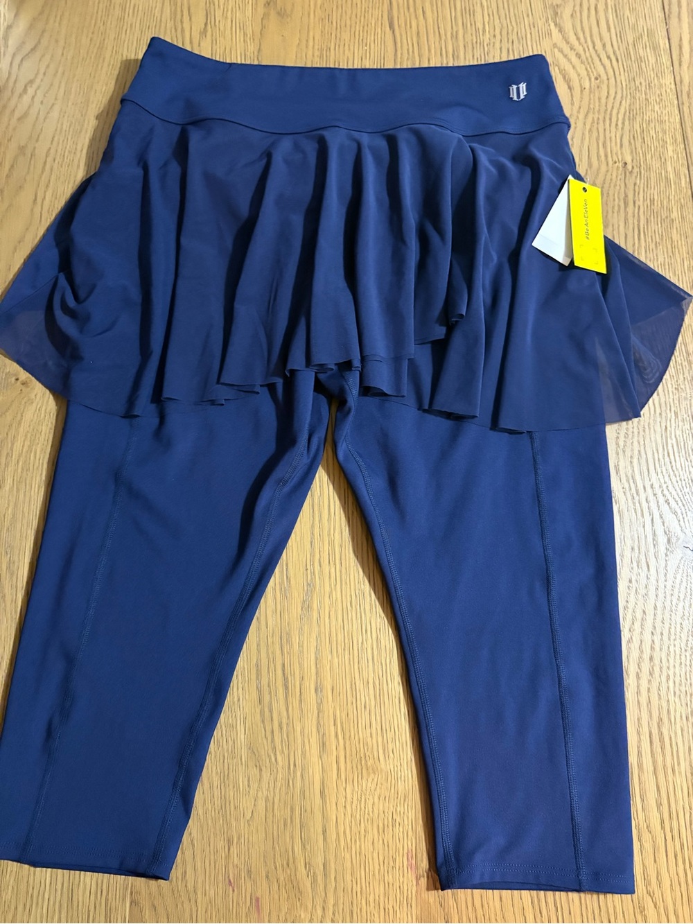 EleVen by Venus Williams Navy Ruffle Skirted Capri Leggings
